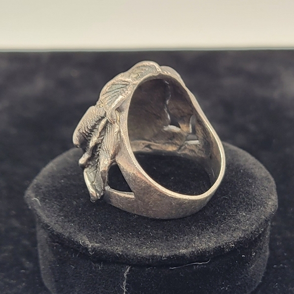 VINTAGE STERLING SILVER RETRO CARVED LADY FACE MARCASITE WIDE BAND RING … - Picture 3 of 5